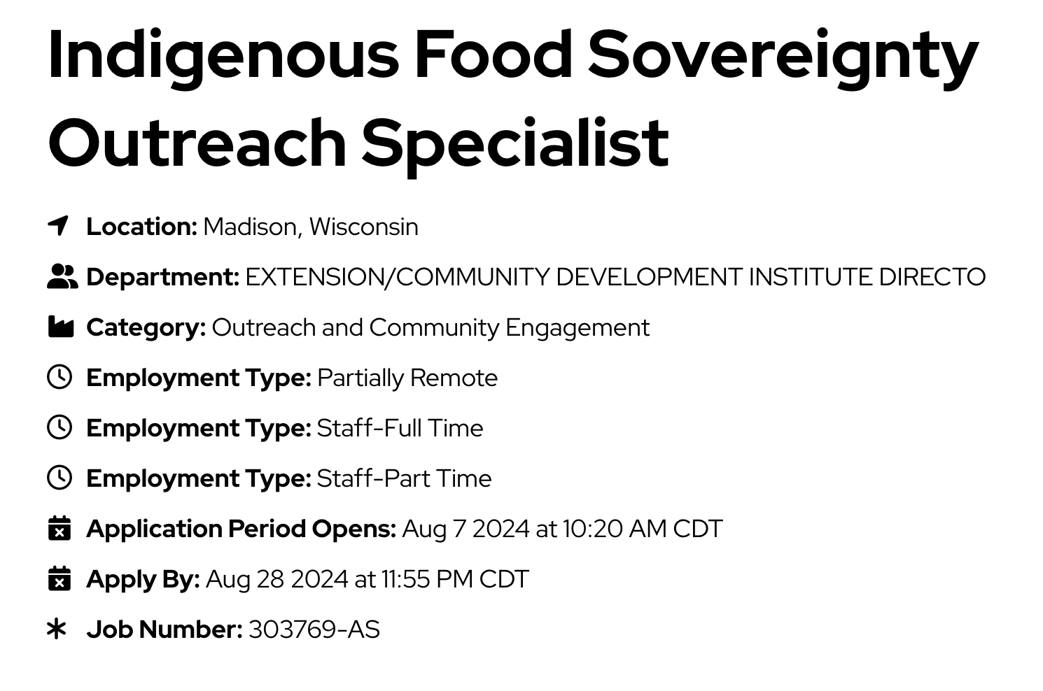 Still Hiring: Indigenous Food Sovereignty Outreach Specialist